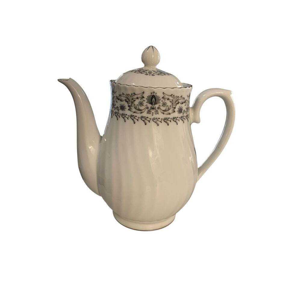 Vintage Jie‎ Pai Gray Flowers Teapot China CX123 Discontinued 1985 White Gray